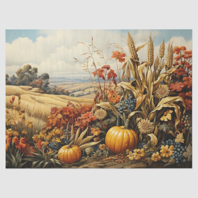 Farm Fall Autumn Pumpkin Decoupage Tissue Paper (Front)