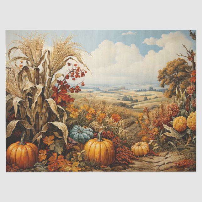 Farm Fall Autumn Pumpkin Decoupage Tissue Paper (Front)