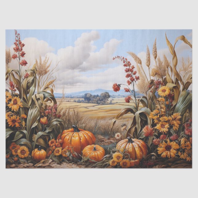 Farm Fall Autumn Pumpkin Decoupage Tissue Paper (Front)