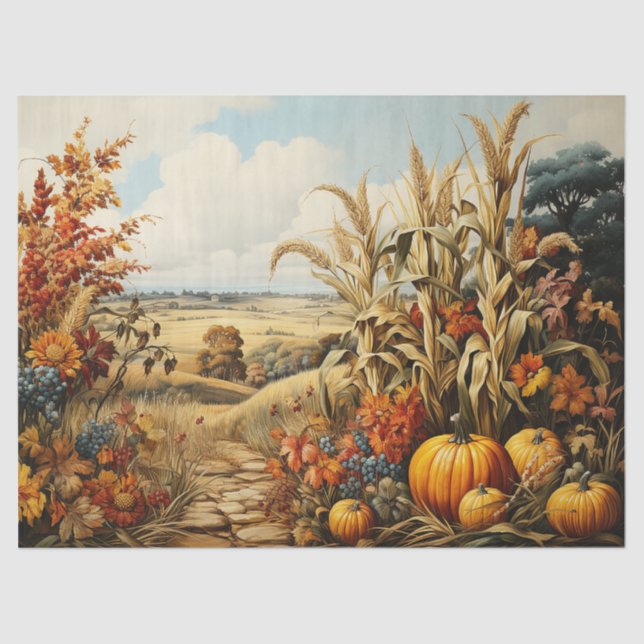 Farm Fall Autumn Pumpkin Decoupage Tissue Paper (Front)