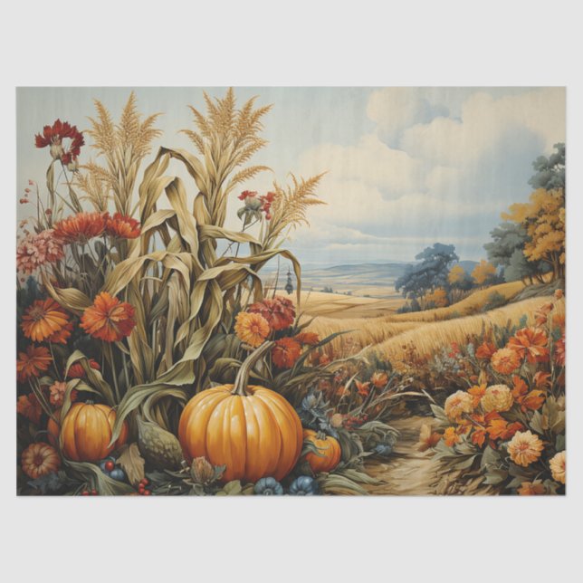 Farm Fall Autumn Pumpkin Decoupage Tissue Paper (Front)