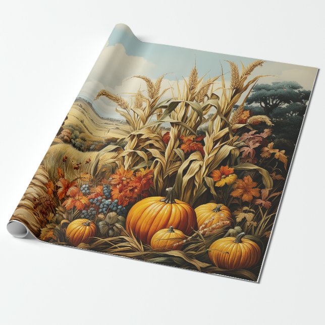 Farm Fall Autumn Pumpkin Decoupage Wrapping Paper (Unrolled)