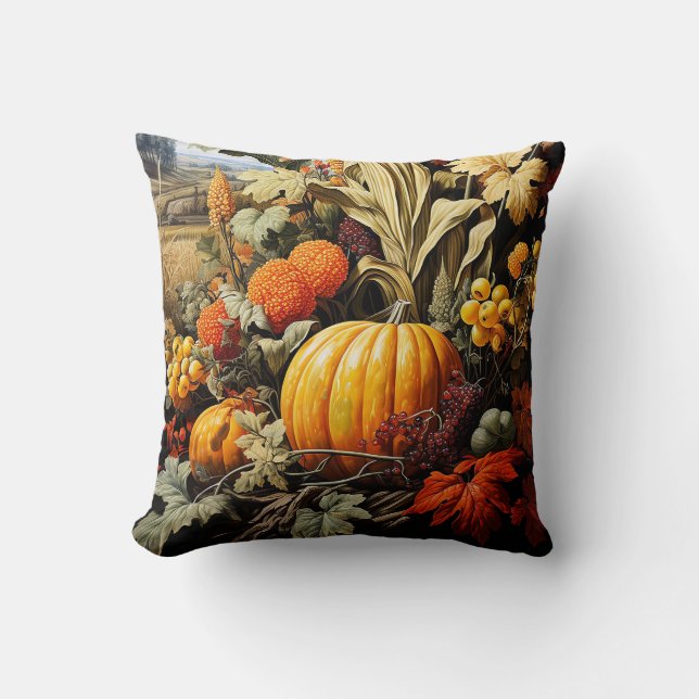 Farm Fall Autumn Pumpkin Throw Pillow (Front)