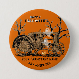 FARM FARMSTAND GHOST TRACTOR FARMING HALLOWEEN BUTTON