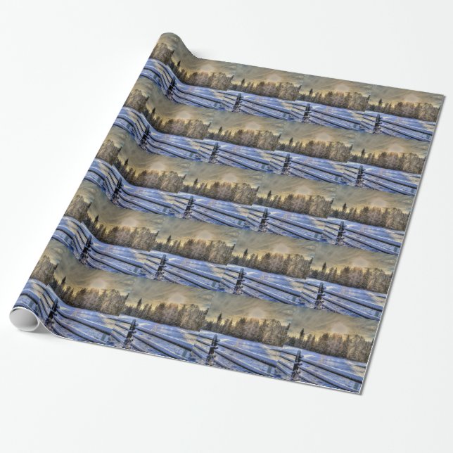 Farm Field in Winter Snow at Sunrise Wrapping Paper (Unrolled)