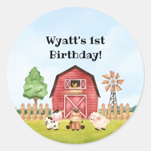 Farm First Birthday Stickers