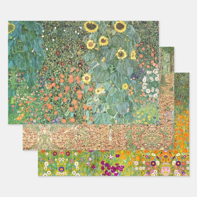 Farm & Flower Garden & Birch by Gustav Klimt Wrapping Paper Sheets (Set)