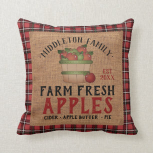 Farm Fresh 🍎 Apples in a Vintage and Plaid Throw Pillow
