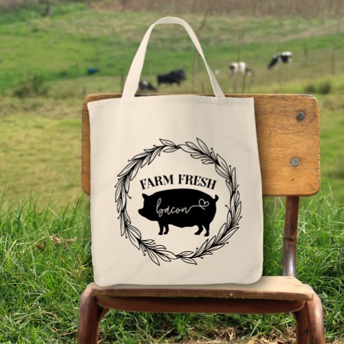 Farm Fresh Bacon Pig Silhouette Wreath Tote Bag