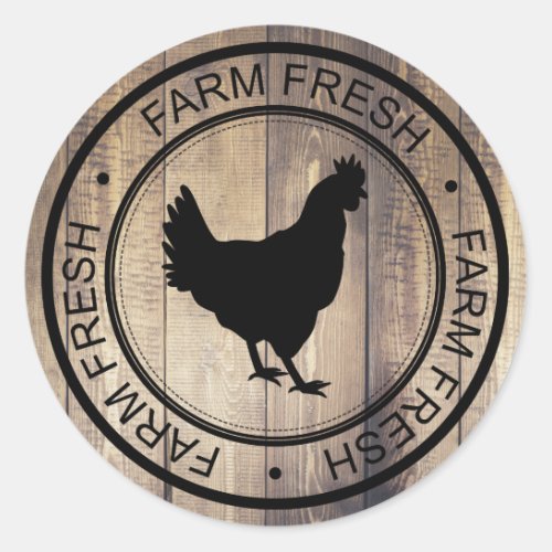 Farm Fresh Black Hen Silhouette  Barn Wood Planks Classic Round Sticker