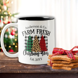 Farm Fresh Buffalo Plaid Christmas Trees  Two-Tone Coffee Mug