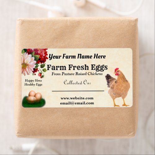 Farm Fresh Chicken Eggs Floral Brown Carton Label