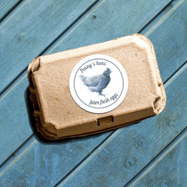 Farm Fresh Chicken Eggs Hen with Your Name   Classic Round Sticker (Creator Uploaded)