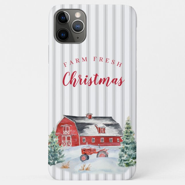 FARM FRESH Christmas Barn Tractor Ticking Stripe Case-Mate iPhone Case (Back)
