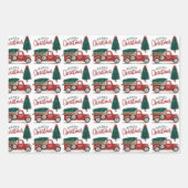 Farm Fresh Christmas Tree Vintage Red Pickup Truck Wrapping Paper Sheets (Front)