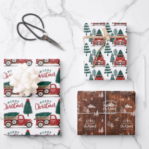 Farm Fresh Christmas Tree Vintage Red Pickup Truck Wrapping Paper Sheets