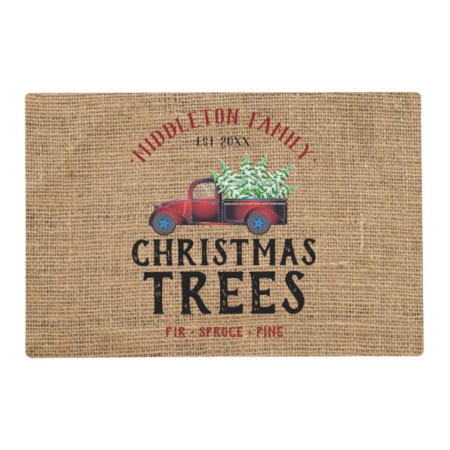 Farm Fresh Christmas 🎄Trees - Burlap Placemat (Front)