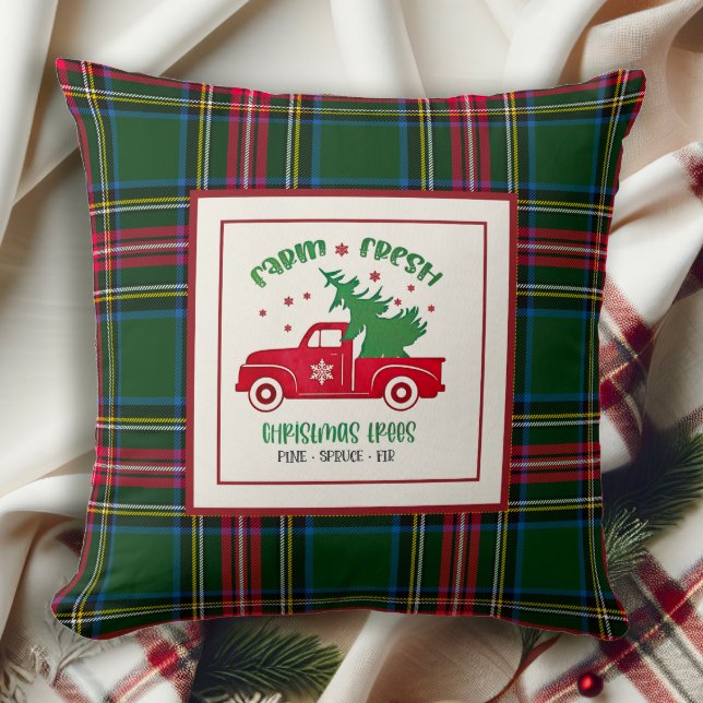 Farm Fresh Christmas Trees Classic Tartan Plaid Throw Pillow (Creator Uploaded)
