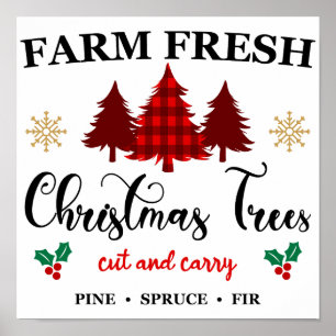 Farm Fresh Christmas Trees Cut and Carry - Vintage Poster