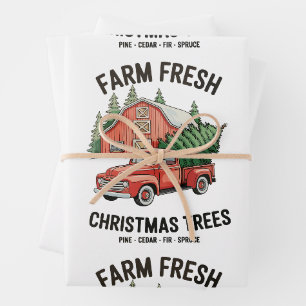 Farm Fresh Christmas Trees Farmhouse Pickup Truck Wrapping Paper Sheets
