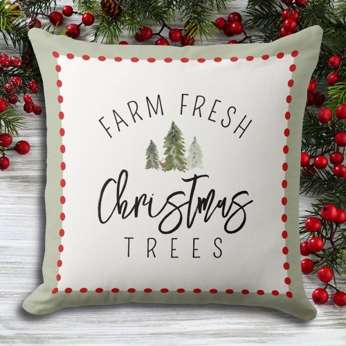 Farm Fresh Christmas Trees Green Red Watercolor Throw Pillow