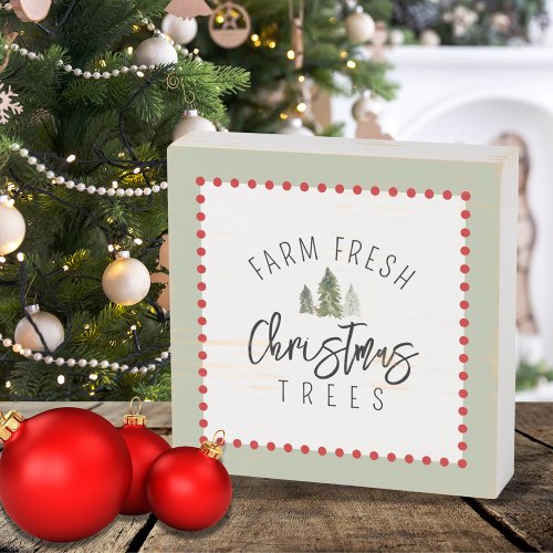 Farm Fresh Christmas Trees Green Red Watercolor Wooden Box Sign