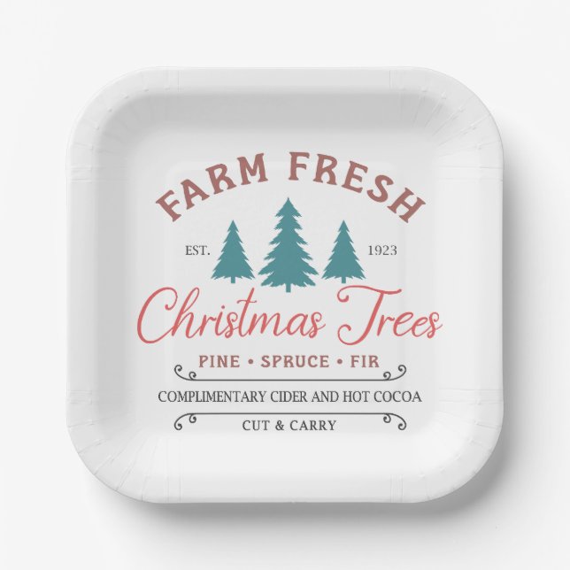Farm Fresh Christmas Trees Paper Plates (Front)