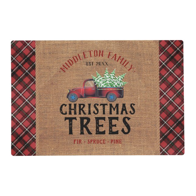 Farm Fresh Christmas 🎄Trees - Plaid and Burlap Placemat (Front)