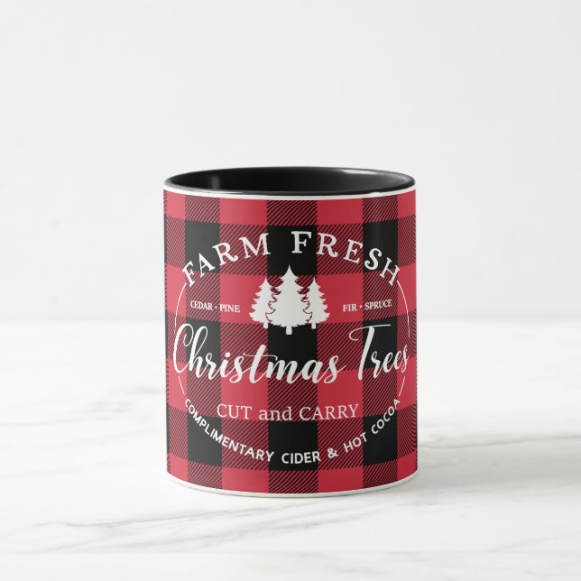 Farm Fresh Christmas Trees Red Buffalo Check Mug (Center)
