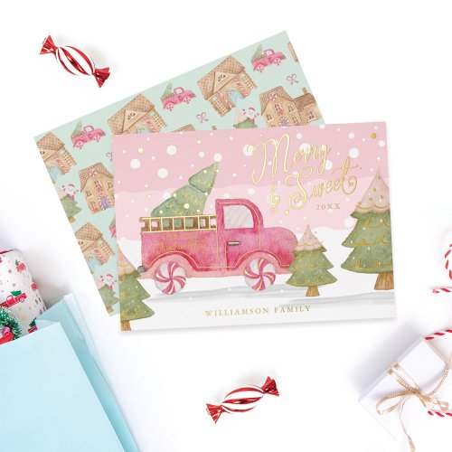 Farm Fresh Christmas Trees Red Vintage Truck Foil Holiday Card