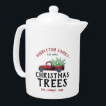 Farm Fresh Christmas Trees Teapot<br><div class="desc">Farm Fresh Christmas Tree Teapot on a white background design ready for you to personalize. This teapot can be personalized with name and a est. date. Makes a wonderful housewarming gift, a Christmas gift, etc... 📌If you need further customization, please click the "Click to Customize further" or "Customize or Edit...</div>