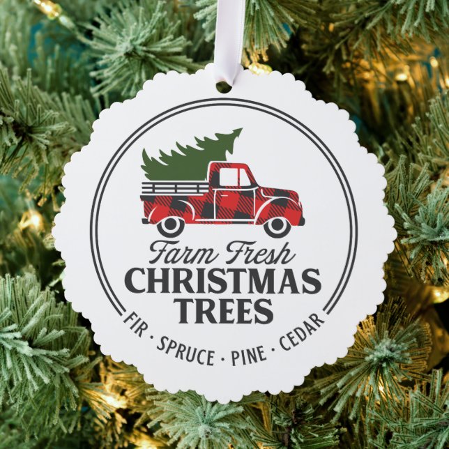 Farm Fresh Christmas Trees Truck Ornament Card (Insitu (Tree))