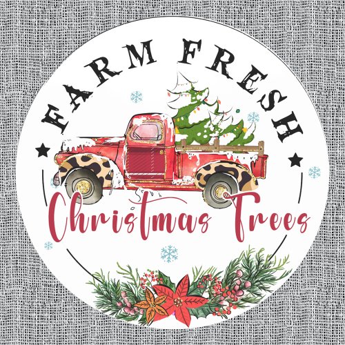Farm Fresh Christmas Trees Vintage Red Truck Classic Round Sticker