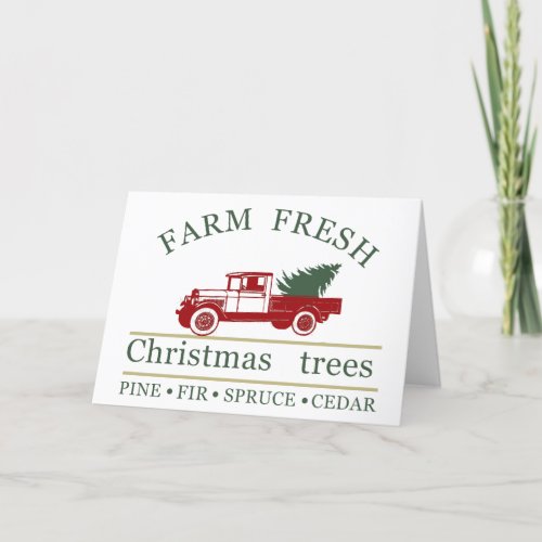 farm fresh classic vintage red truck holiday card