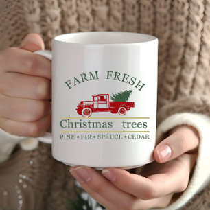 Farm fresh classic vintage red truck pine trees mug