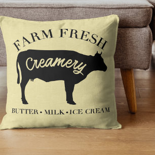 Farm Fresh Creamery Cow Throw Pillow