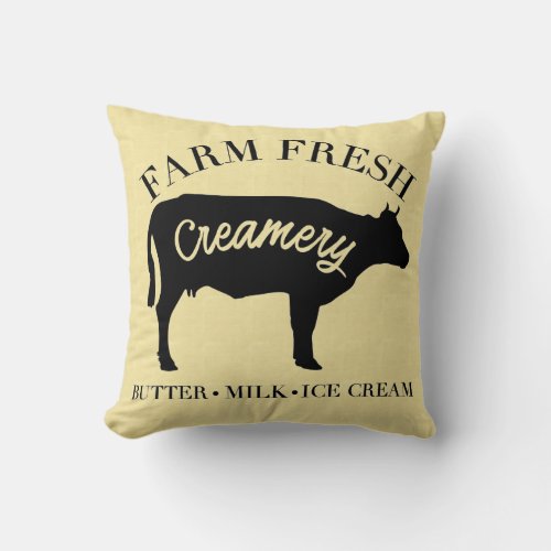 Farm Fresh Creamery Cow Throw Pillow