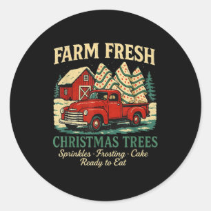 Farm Fresh Debbie Christmas Cake Retro Red Truck H Classic Round Sticker