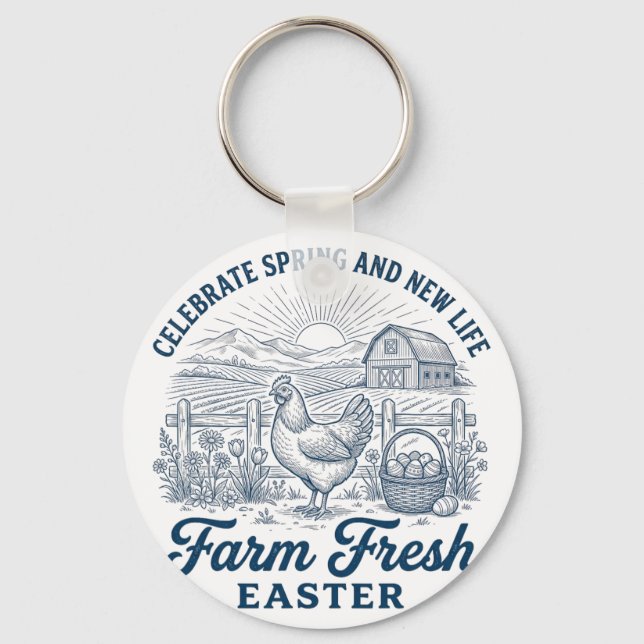 Farm Fresh Easter Chicken Spring New Life Hen  Keychain (Front)