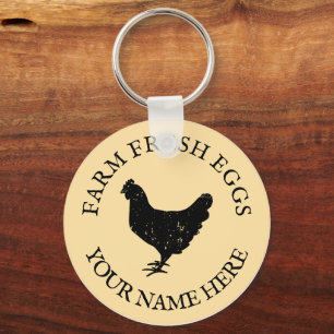 Farm fresh eggs chicken silhouette custom name keychain