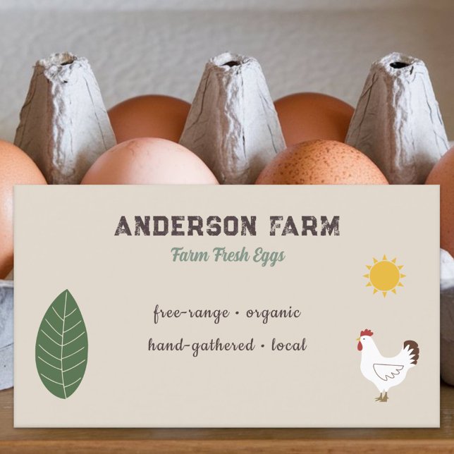 Farm Fresh Eggs - Chicken, Sun and Leaf Business Card (Farm Fresh Eggs - Chicken, Sun and Leaf Business Card)
