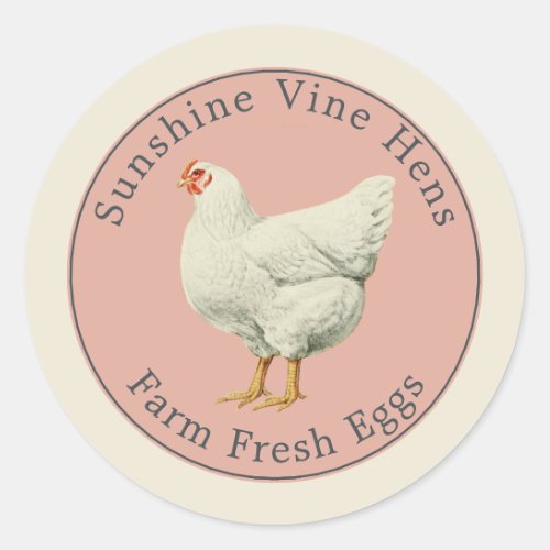 Farm Fresh Eggs Egg Carton Pink Antique White Classic Round Sticker