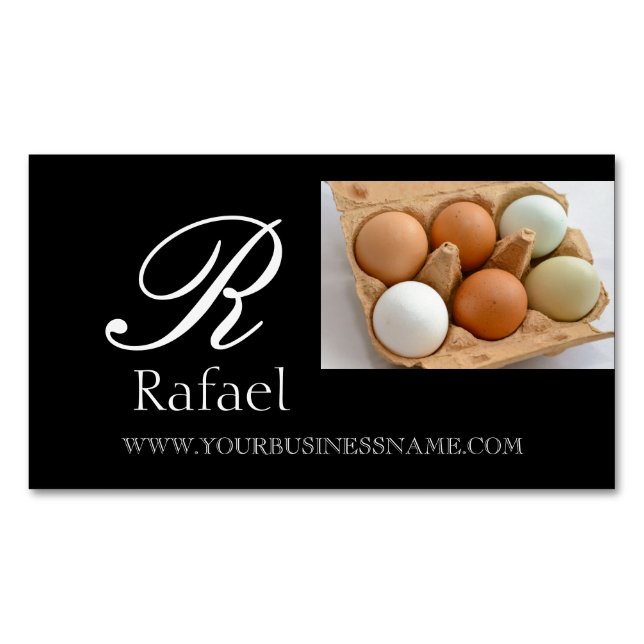 Farm Fresh Eggs Elegant Name Monogram Business Card Magnet (Front)