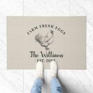 Farm Fresh Eggs Family Monogram Doormat