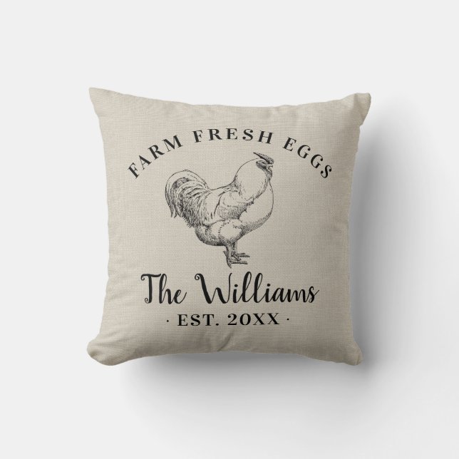 Farm Fresh Eggs Family Monogram Throw Pillow (Front)