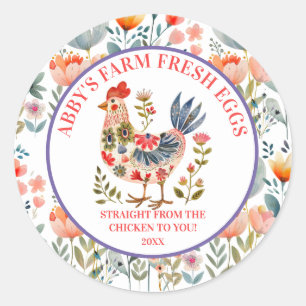 Farm Fresh Eggs Folk Art Chicken Classic Round Sticker