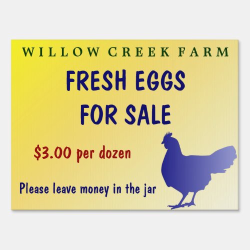Farm Fresh Eggs for Sale Yard Sign Customizable