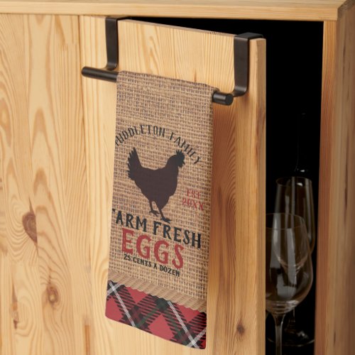 Farm Fresh  Eggs in a Vintage and Plaid Kitchen Towel