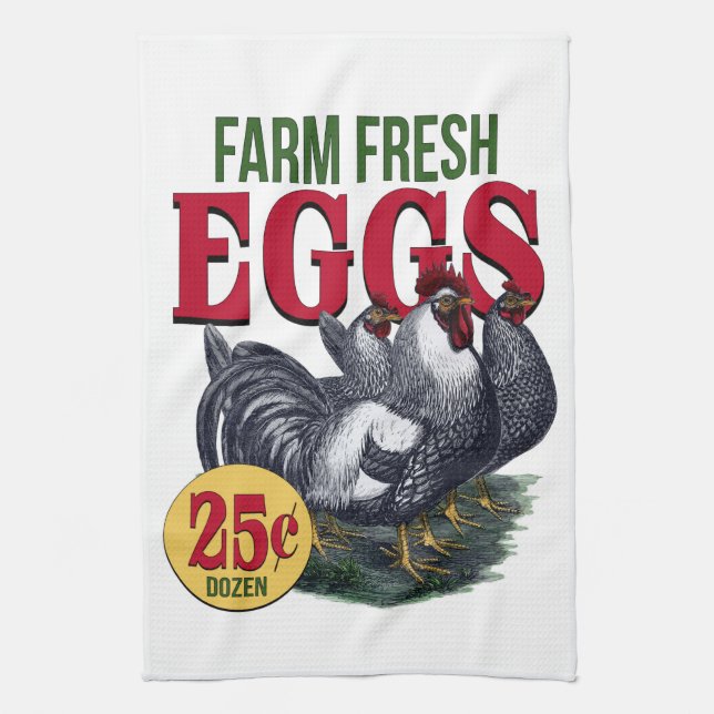 Farm Fresh Eggs, Kitchen Towel, French Rooster Towel (Vertical)