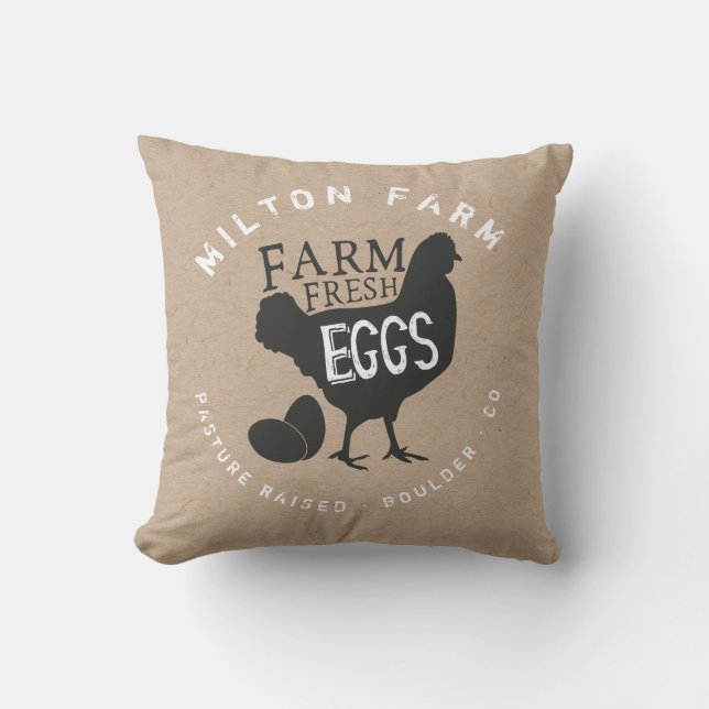 farm fresh eggs kraft monogram throw pillow (Front)